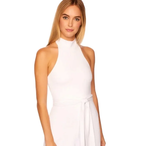 Susana Monaco White Mockneck Jumpsuit Stretch Waist-tie MED NWT Made in the USA - Picture 6 of 14